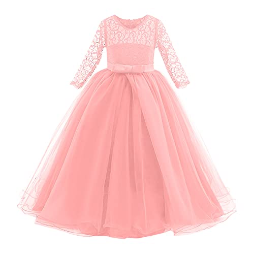Vestido infantil de princesa para meninas de 2 a 14 anos, vestido tutu formal de renda com laço e fl