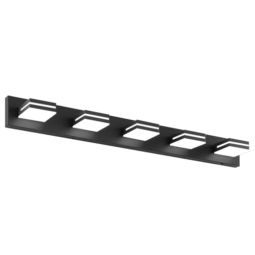 Image of Bathroom Vanity Lighting Fixtures Over Mirror (5-Light, 40-Inch) Modern LED Bathroom Wall Lighting Fixtures, Matte Black (Cool White 6000K)
