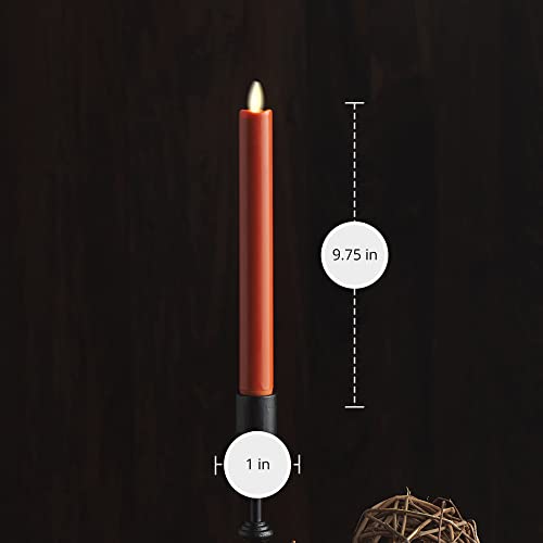 Image of Luminara - Flameless Battery Operated Taper Candle - Burnt Orange - Pack of 1-1x9.5 - LED Flickering Flame - Realistic Safe for Home Kids and Pets