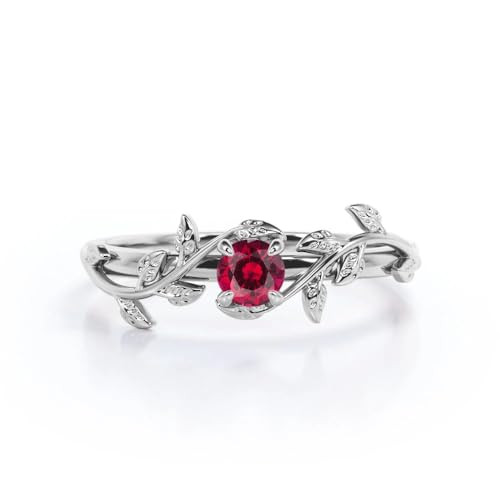 Vintage Art Deco Leaf 1.25 Carat Ruby Round Cut Engagement