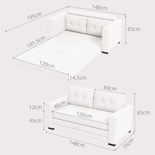 Canapé convertible 2 places blanc moderne 839-233V00CW