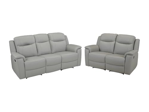 Vente-unique-Ledergarnitur Relax 3+2 - Hellgrau - Evasion