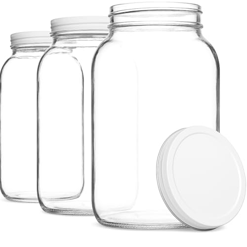 Image of kitchentoolz Set of 3 One Gallon Large Glass Jar with Lid - Wide‑Mouth Gallon Mason Jar for Sun Tea, Pickling, Kombucha - 1 Gallon Glass Jug Made in USA