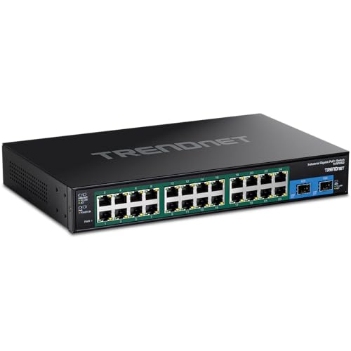 Image of TRENDnet 26-Port Hardened Industrial Gigabit PoE+ Rackmount Switch, TI-RP262, 24 x Gigabit PoE+ Ports, 2 x Gigabit SFP Ports, Lifetime Protection, Black