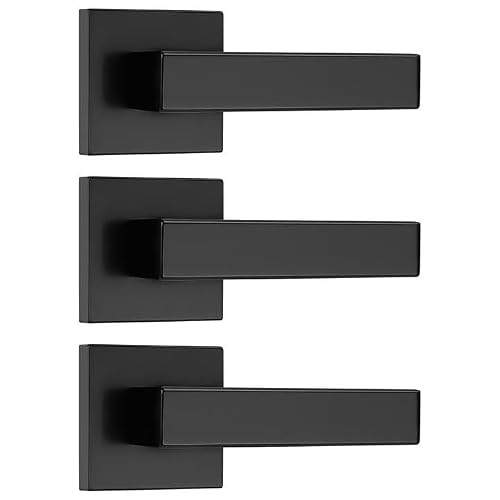 Probrico 3 Pack Dummy Door Levers Black Door Handles for Closets French Doors Heavy Duty Square Dummy Door Lever Non-Turning Single Side Pull