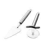 HUADADA Pizzaschneider Pizzaroller mit scharfem Schneiderad Pizzarad/Teigrad Rostfreier Edelstahl Rad-Durchmesser: 6,9 cm, Gentle, Silber