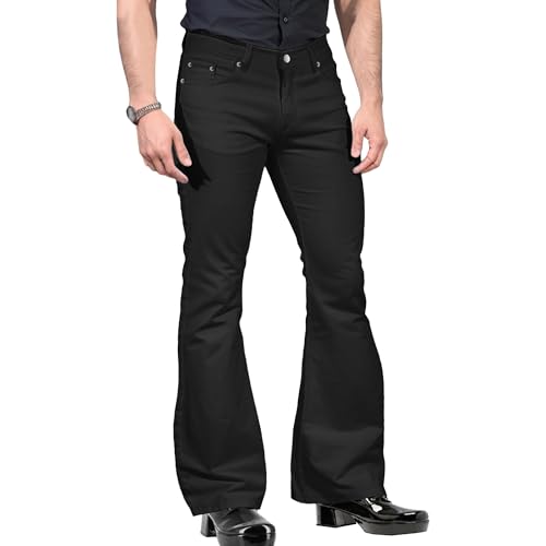 70s Outfits for Men Bell Bottom Mid Rise Casual Jeans Disco Trendy Vintage Denim Pants