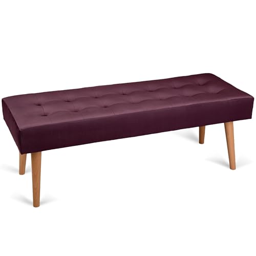 MG Design Elegante Banco de Estilo Moderno Elaborada Costura de Botones - Banco tapizado 45x120 cm (Terciopelo Mate) Rojo Remolacha