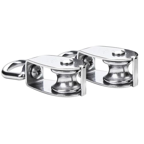 TooTaci M25 Pulley Block Set,304 Stainless Steel Pulley System,25mm Single Pulley Wheels with 20M/4mm Nylon Pulley Rope,2pcs Carabiner Hooks,Use for Hoisting Items Indoor Outdoor