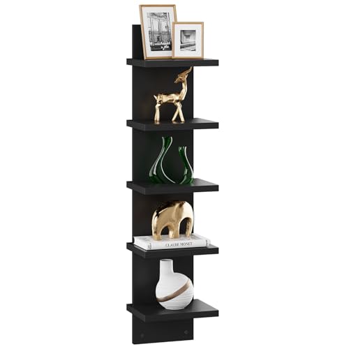 IBUYKE 5 Tier Vertikales Regal,Schwimmende Lagerung Wandregal,Dekorative Wandmontage Vertikales Regal für Zuhause, Schlafzimmer,Bürodekoration WBC009B