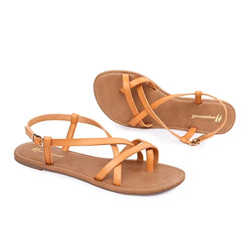 Image of Huayuanwell Women's Gladiator Flat Sandals Fisherman Strappy Sandals Ankle Strap Sandals