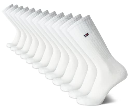 Image of Tommy Hilfiger Mens Crew Socks - 12 Pack Cotton Blend Performance Cushion Crew Socks - Breathable Athletic Socks for Men, Size 7-12, White