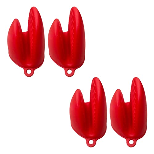2 Pairs (4pcs) ALAZCO Red Mini Oven Mitts Pinch Mitt Gloves Potholder for Kitchen Cooking & Baking - Food-Grade Silicone