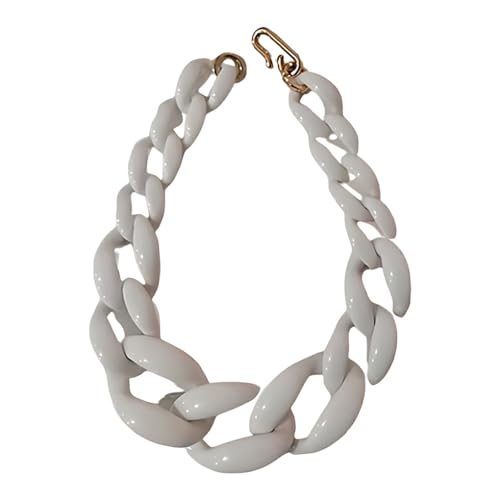 tuwiwol Collana con colletto a catena cubana fatta a mano in stile vintage, gioielli di dichiarazione per le donne, catena a maglie acriliche robuste Boho, Bianco