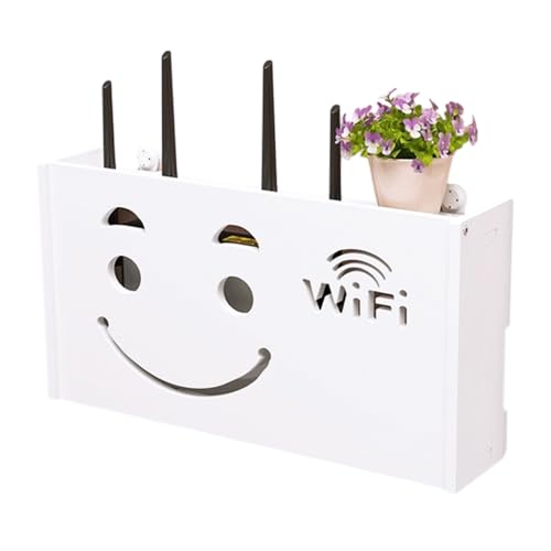 Image of HASTHIP Wall-Mount Router Holder Box, Fashion Cutout Smiley Face Storage for WiFi Routers & TV Set-Top Boxes, No-Drill, 38x8.5x20cm
