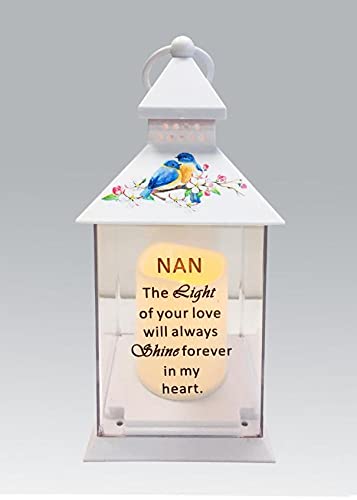 Nan Memorial Light Up Lantern - Bird Floral Candle Graveside Memory Remembrance