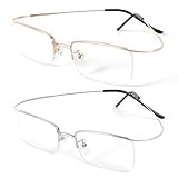 DXYXYO 2 Pack Metal Reading Glasses Blue Light Blocking, Men Women Ultra Light Half Frame Readers, 2.5 Gold+Silver