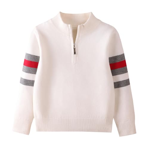 Danny D Boys Quarter Zips Up Chunky Stripe Sweater Kids Knit Warm Pullver Tops﻿ Little Kid Long Sleeve Knitwear Sweater﻿