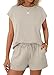 WIHOLL Womens Lounge Two 2 piece Sets for Women Summer Outfits Sets Clothes 2026 Loungewear Matching Beach Vacation Sweatsuits Sweat Tracksuits Pjs Shorts Fashion Trendy Travel Clothing khaki XL