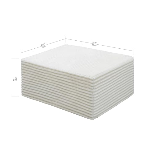 Image of 35.4 inch Corduroy Ottoman Foot Rest with Soft Memory Foam, White | Plush Pouf Compressed Footrest, Floor Foot Stool for Living Room, No Assembly Require