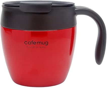 304 Stainless Steel Double Layer Vacuum Insulation Cup Japanese Style With Handle Coffee Marker Water Glass, Red with cover