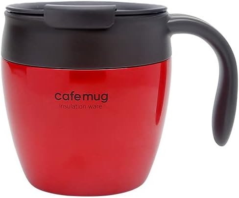304 Stainless Steel Double Layer Vacuum Insulation Cup Japanese Style With Handle Coffee Marker Water Glass, Red with cover