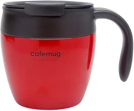 304 Stainless Steel Double Layer Vacuum Insulation Cup Japanese Style With Handle Coffee Marker Water Glass, Red with cover