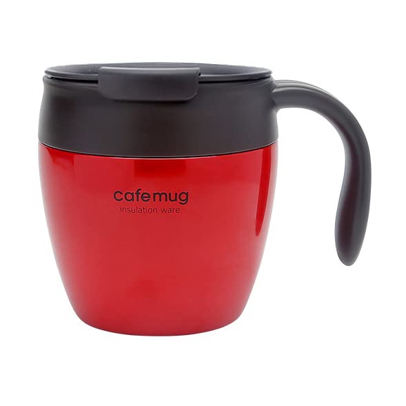 304 Stainless Steel Double Layer Vacuum Insulation Cup Japanese Style With Handle Coffee Marker Water Glass, Red with cover