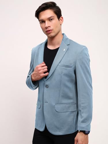 Image of SHOWOFFFF Men Solid Single Breasted Casual Blazer | Notched Lapel Full Sleeves Cotton Blazer for Mens | Slim Fit Regular Length Blazer for Men's