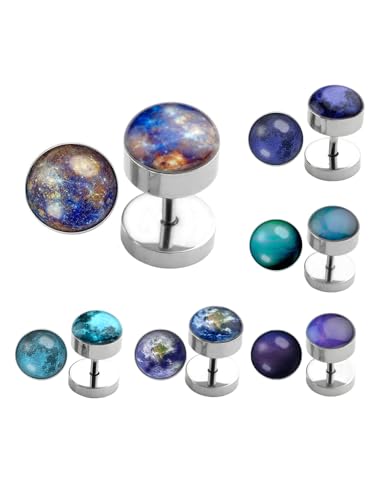 PiercingJ 2-12pcs 16G Solar System Galaxy Universe Stainless Steel Stud Barbell Earrings Illusion Ear Plug 0G Gauge Look