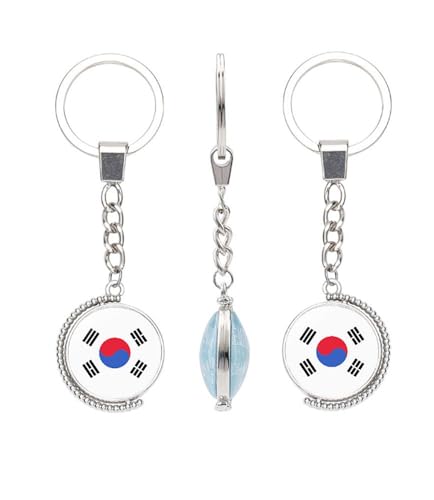 vmcoatdu Korea Flag Double Sided Rotation Key Chain Keyring Gift