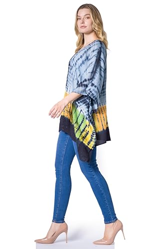 Sakkas Eliana Wide Long Tall Embroidered Tie Dye Ombre Batik Poncho Top Blouse3