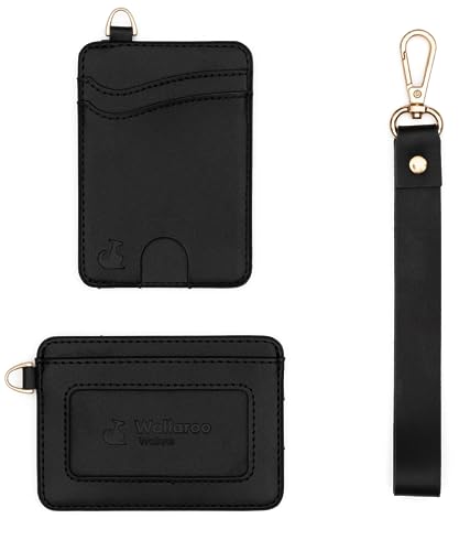Image of Wallaroo Wallets Premium Leather Women's Wristlet Wallet Slim Card Holder for Credit Cards, ID, and Cash - Minimalist Slim Style with Non-Slip Lining and Wrist Strap (Black)
