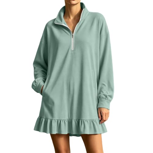 Sweatshirt Dress Women Oversized 1/4 Zip Ruffle Pleated Tennis Dress - image 1