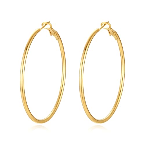 Image of 4 Pairs Silver Gold Hoop Earrings for Women | 14K Gold Plated Hoop Earrings Set Hypoallergenic Earring Lightweight Dangle Earrings Set