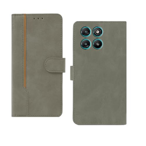 Image of amazon basics Motorola G67 Power 5G Flip Cover | Card Pockets Wallet & Stand | Flip Cover for Motorola G67 Power 5G (Gray with Beige Strip)