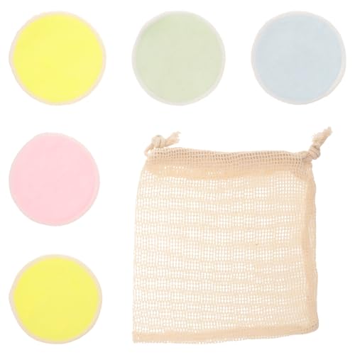 ABOOFAN 5 piezas Almohadillas de Desmaquillar Reutilizables de Algodón con Bolsa de Cordón Doble Cara Estampada Suaves Discos de Limpieza Facial para Mujeres Color Color Aleatorio