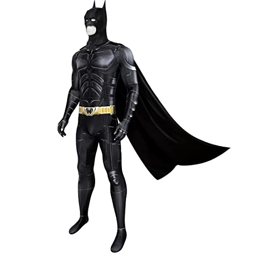 Lyxaof Bat Costume For Men Adult Superhero Dark Knight Jumpsuit With Bat Mask Cloak Halloween Cosplay Bat Cowl Costume Suits thumb #2