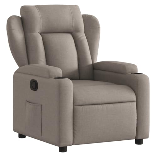 vidaXL Fauteuil Inclinable, Chaise de Relaxation avec Porte-gobelets, Siège avec Dossier et Accoudoirs Salle de Séjour, Moderne, Taupe Tissu
