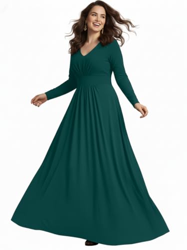 Image of KOH KOH Womens Long Sleeve Flowy Empire Waist Fall Pleated Maxi Dress