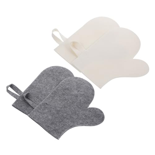 Lurrose Guantes de Sauna de Fieltro 4 Piezas Gris y Blanco Manoplas Exfoliantes y Termoprotectoras para Baño y Ducha Accesorios para SPA y Cuidado Corporal