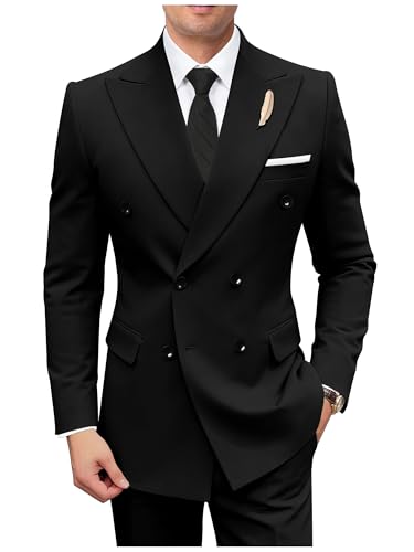 Lista de Pantalones de esmoquin para Hombre los más solicitados. 49 Hipfun Trajes de 2 piezas para hombre, conjunto de traje formal, esmoquin negro ajustado para boda, trajes cruzados para hombre, traje de cena de graduación y regreso a casa L