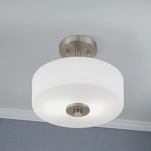 Tawson Abra 2-Light Semi Flush Mount Light with Etched Glass in Drump Shade Brushed Finish for Hallway, Entryway, Passway, Dining Room, Bedroom, Garage, Kitchen Island, Balcony by Tawson - Image 4