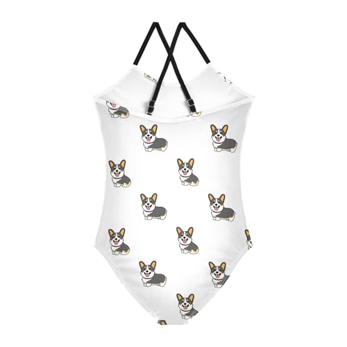 Corgi Tricolor Dog Cartoon Girls Swimsuit One Piece Bathing Suit for Baby Girls' Swimwear 3-10T2