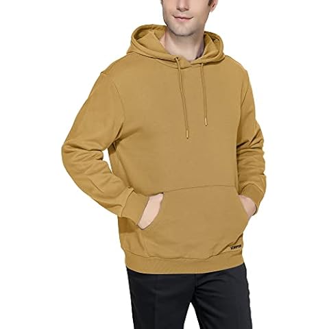 KOWSPORT Men's Pullover Hoodie Soft Brushed Fleece Casual Sport Hooded Sweatshirts with Drawstring Size S-3XL(kakhi,03 l) Cover