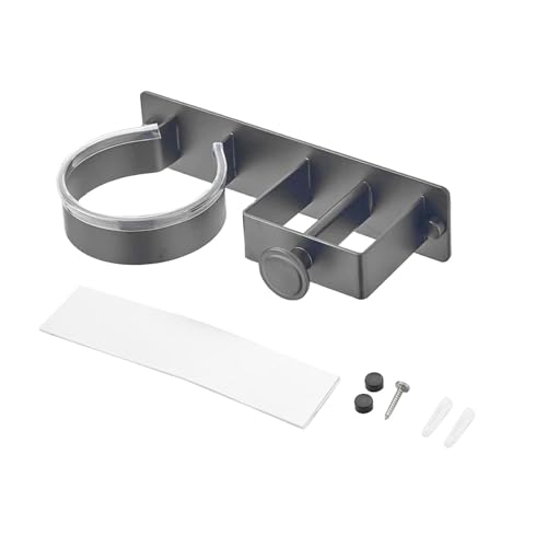 Kokiya Suporte de cabelo para secador, montagem na parede, organizador de banheiro em metal, Cinza