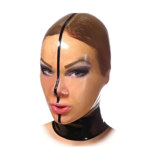 HOUXINQWWP Máscara de látex 100 % con capucha de gomita, ojos grandes, cara transparente con ribete rojo, máscara de látex para mujer, talla L, mujer/negro HOUXINQWWP Máscara de látex 100 % con capucha de gomita, ojos grandes, cara transparente con ribete rojo, máscara de látex para mujer, talla L, mujer/negro