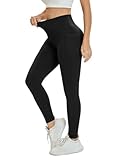DCEHGEW Women Solid Color Threaded Athletic Leggings High-Waisted Fitness Seamless Yoga Pants with Pocket-Black-M
