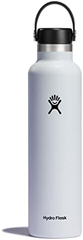 HYDRO FLASK - Water Bottle 621 ml (21 oz) with Flex Straw Cap - Vacuum Insulated Stainless Steel Reusable Water Bottle - Leakproof Lid - Hot and Cold Drinks - Standard Mouth - BPA-Free - Black