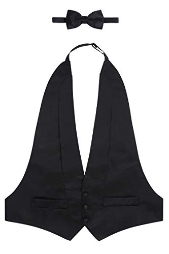S.H. Churchill & Co. Men's Satin Backless Vest & Bow Tie Set - Black & White Available2